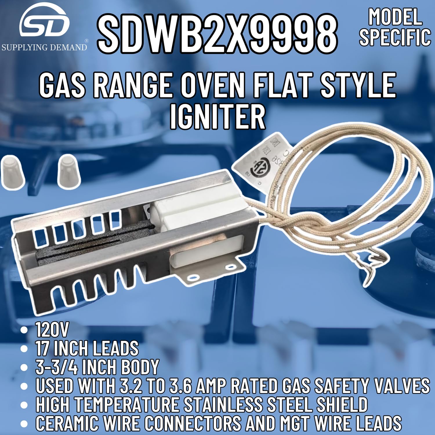 Supplying Demand WB2X9998 WB2X8212 Gas Range Oven Flat Style Igniter Replacement - Image 5