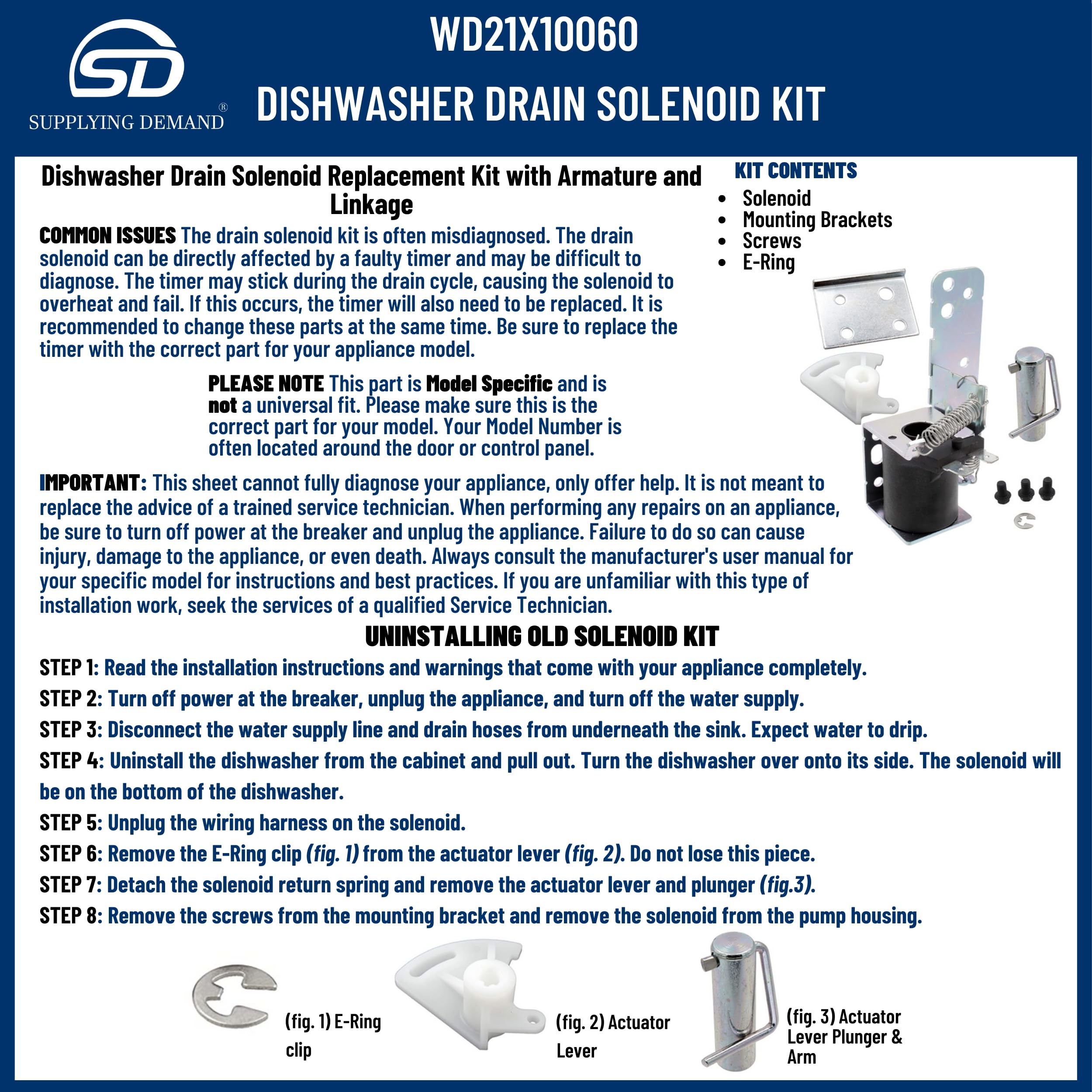 Supplying Demand WD21X10060 WD21X10064 Dishwasher Drain Solenoid Replacement Kit with Armature and Linkage Model Specific Not Universal - Image 8